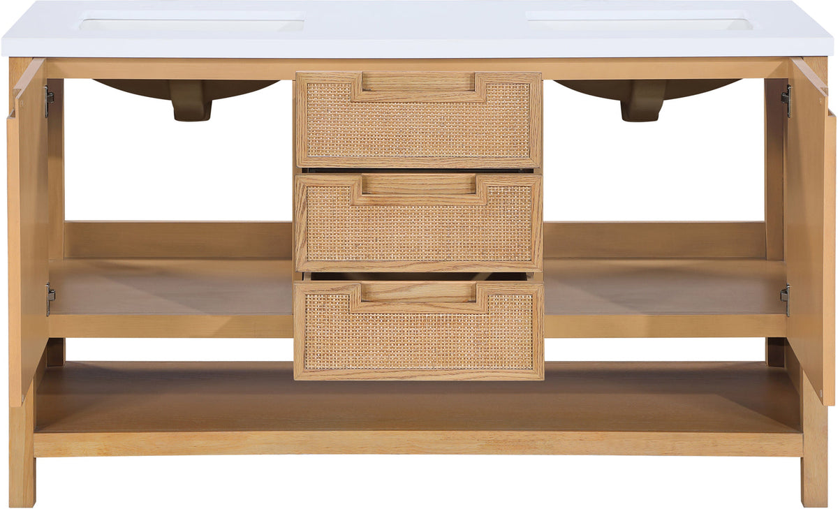 Soren 60in Natural Engineered Stone Cane And Solid Wood Bathroom Vanity