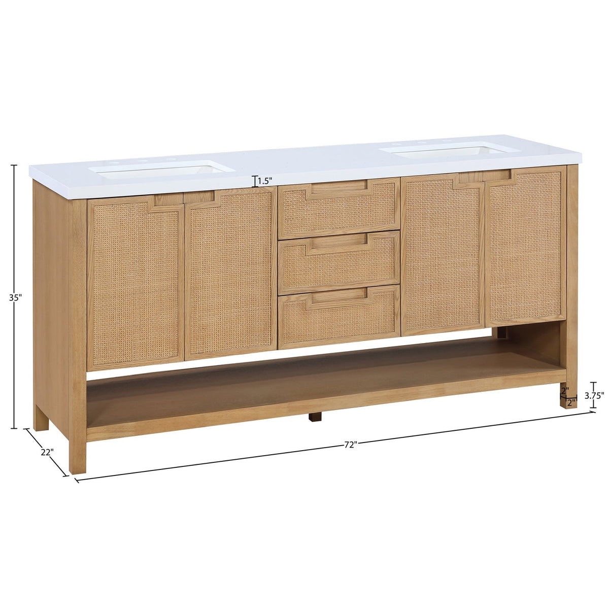 Soren 72in Natural Engineered Stone Cane And Solid Wood Bathroom Vanity