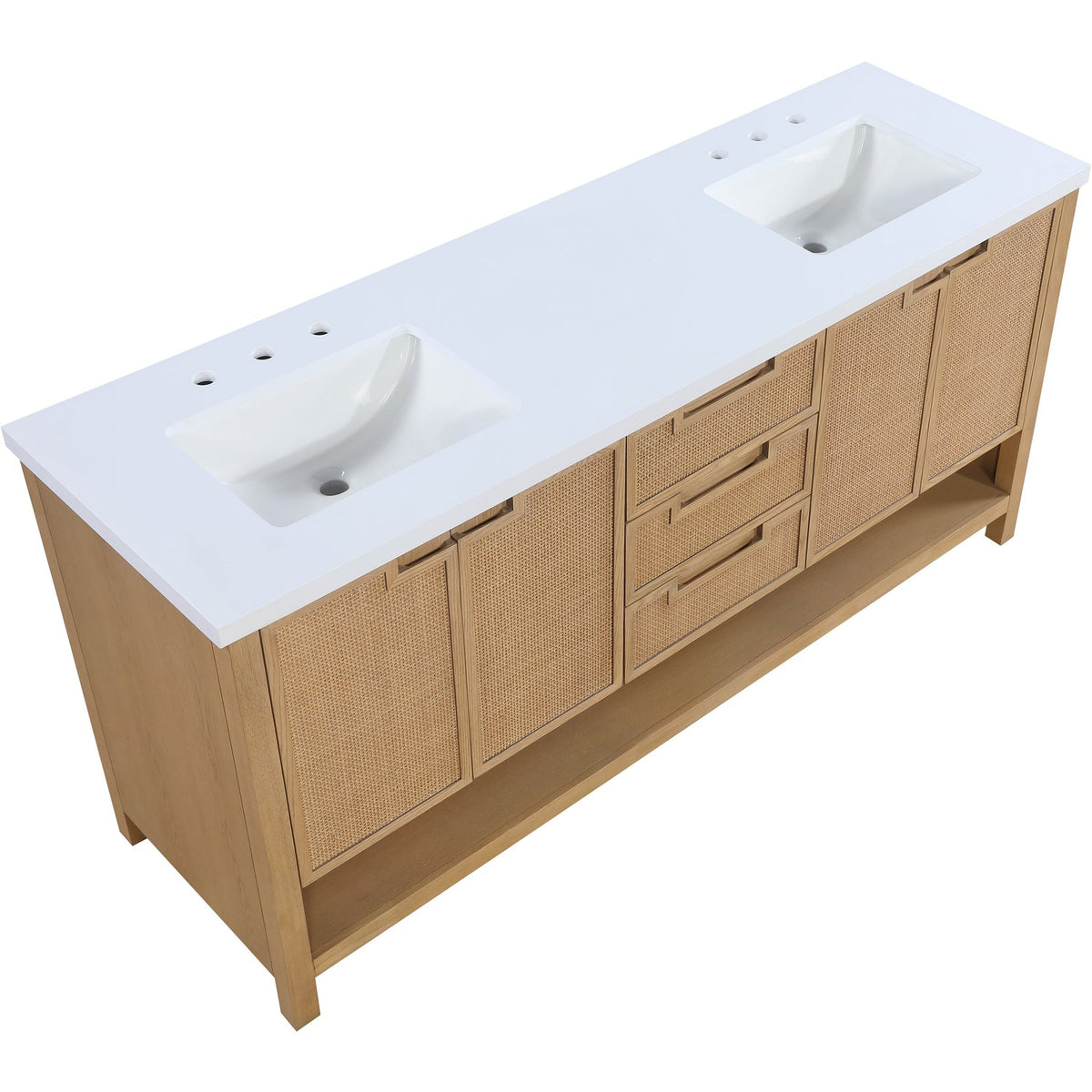 Soren 72in Natural Engineered Stone Cane And Solid Wood Bathroom Vanity