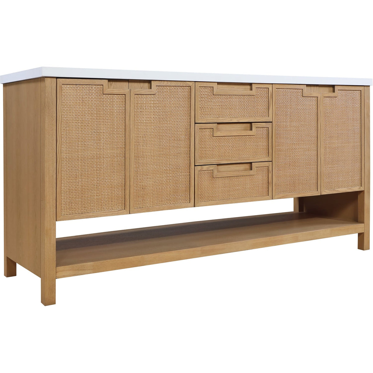 Soren 72in Natural Engineered Stone Cane And Solid Wood Bathroom Vanity