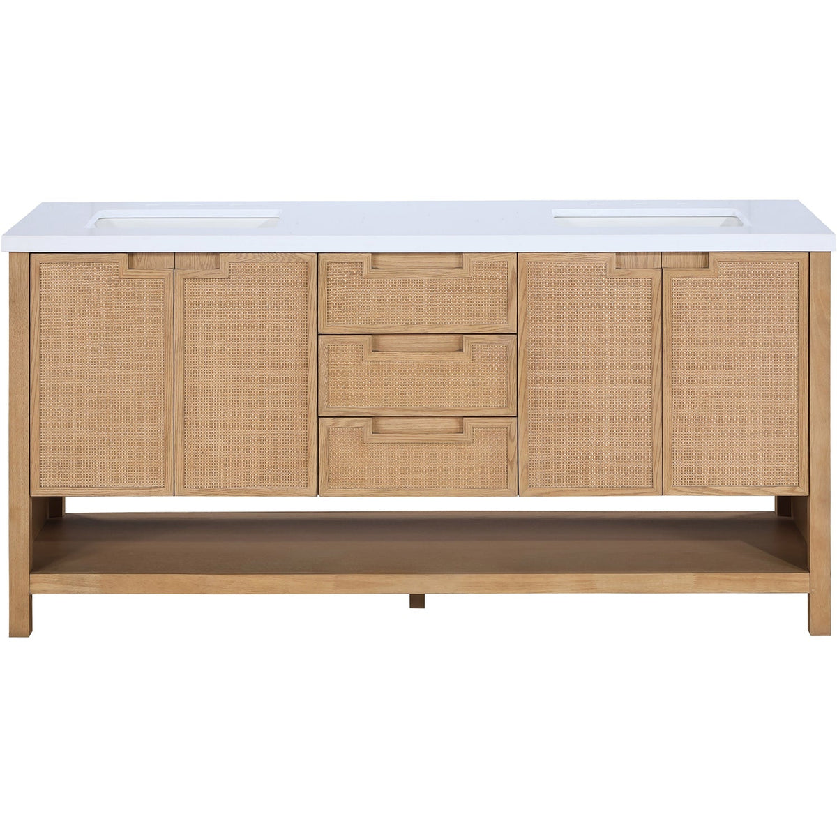 Soren 72in Natural Engineered Stone Cane And Solid Wood Bathroom Vanity