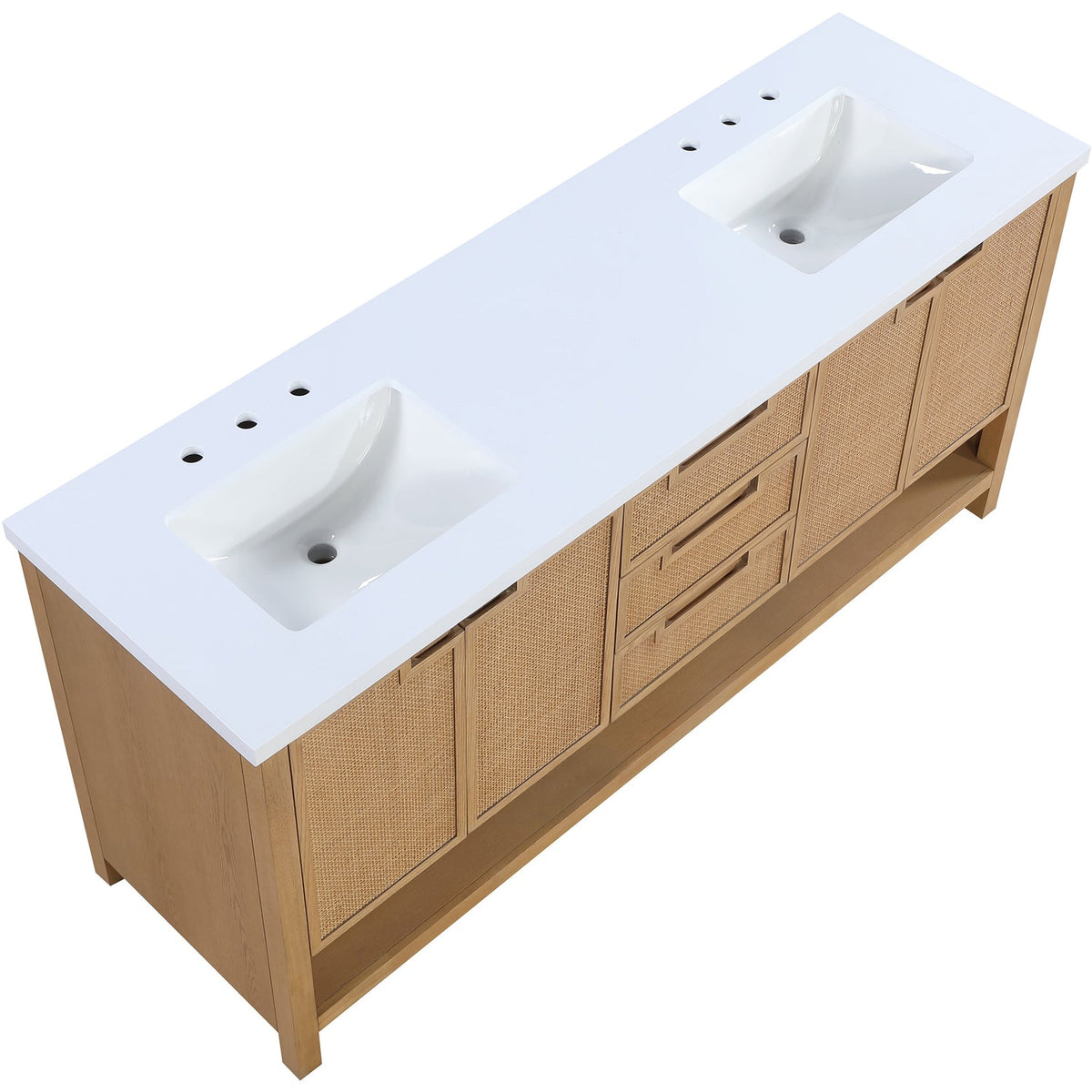Soren 72in Natural Engineered Stone Cane And Solid Wood Bathroom Vanity