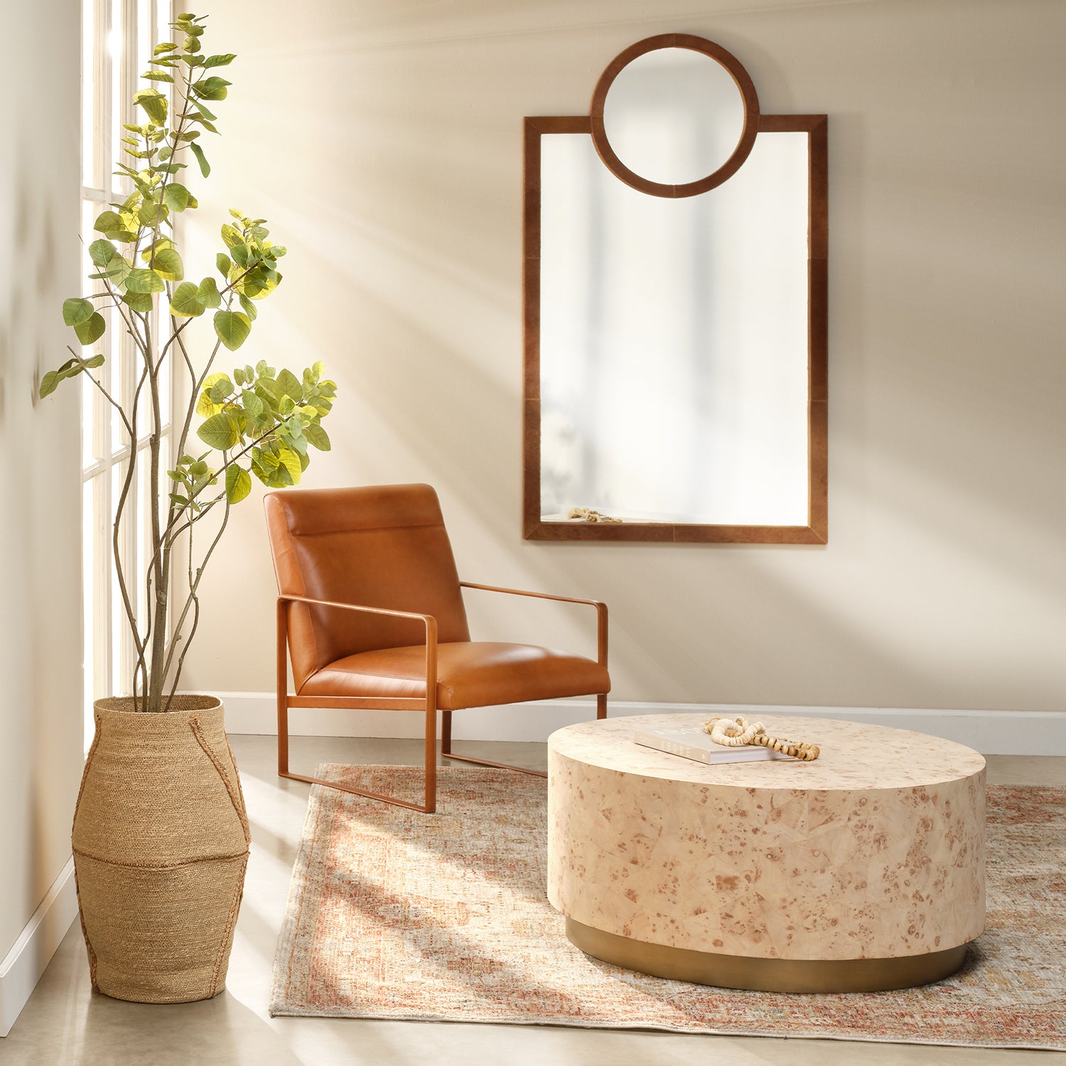 Jamie Young Keystone Saddle Hide Wall Mirror