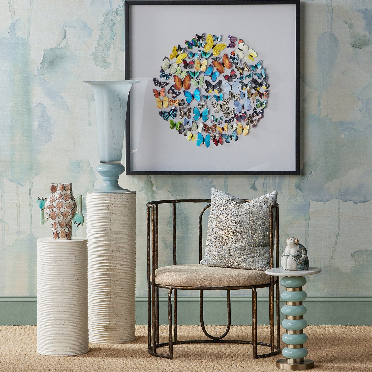 Currey & Co Euclid Boucle Seashell Chair