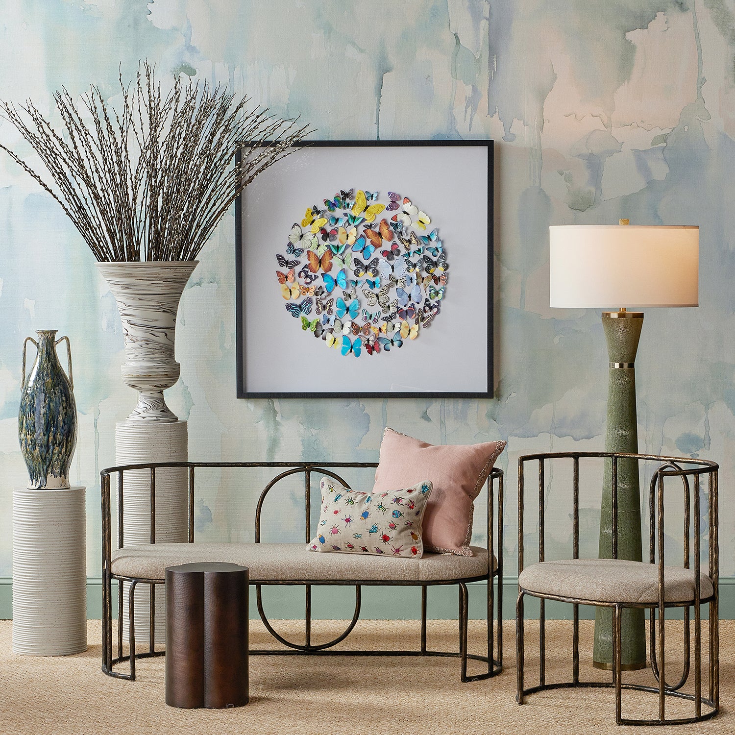 Currey & Co Euclid Boucle Seashell Bench