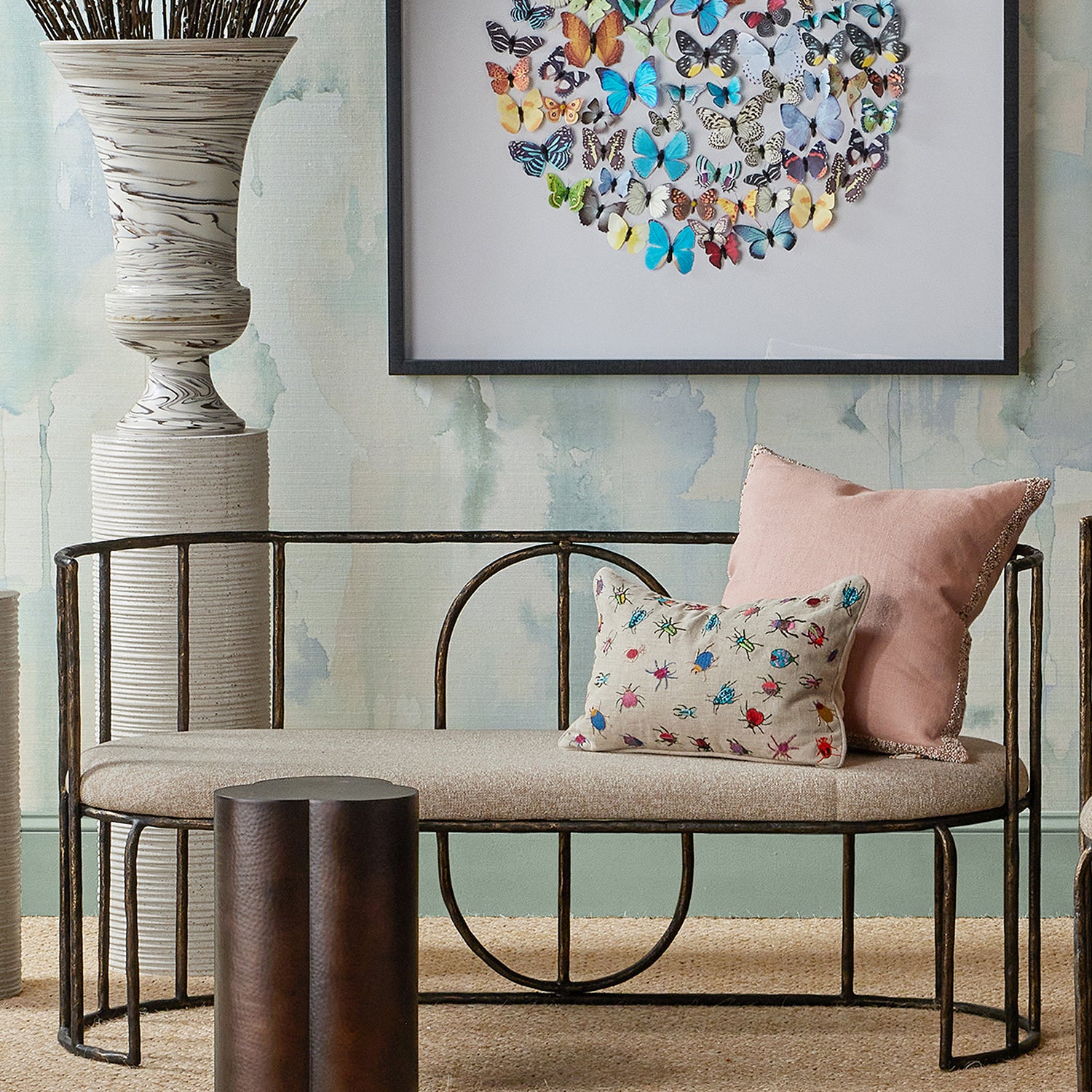Currey & Co Euclid Boucle Seashell Bench