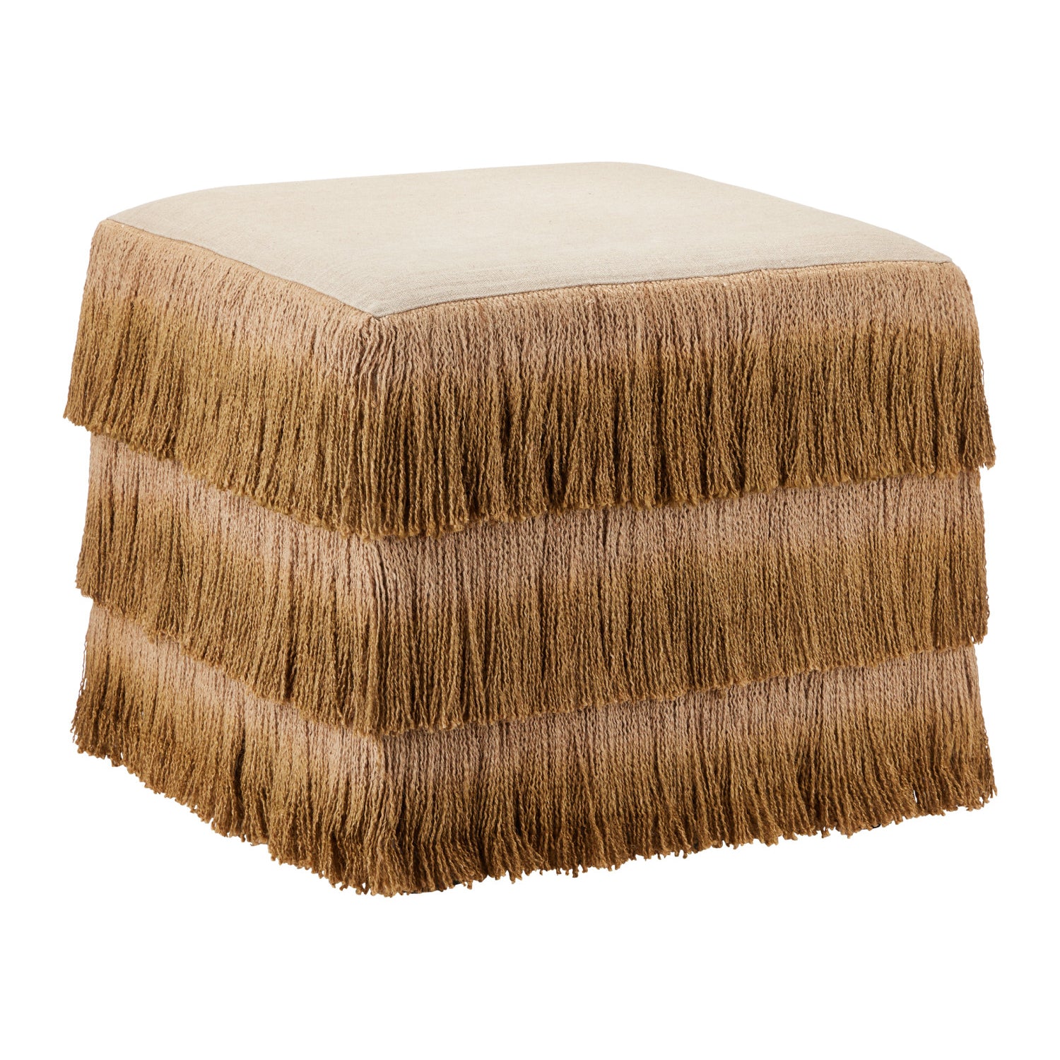 Currey & Co Jute Bronze Fringe Ottoman