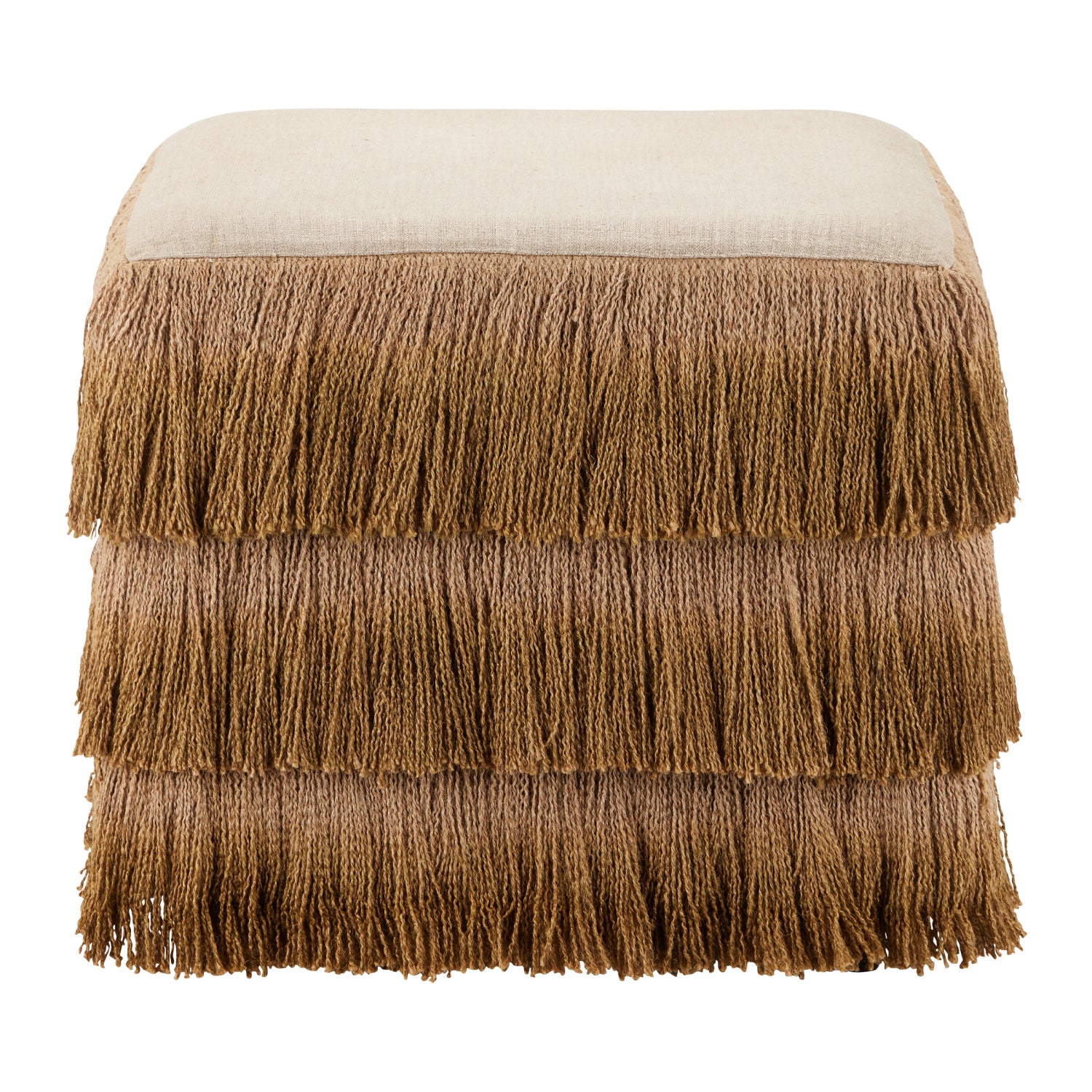 Currey & Co Jute Bronze Fringe Ottoman