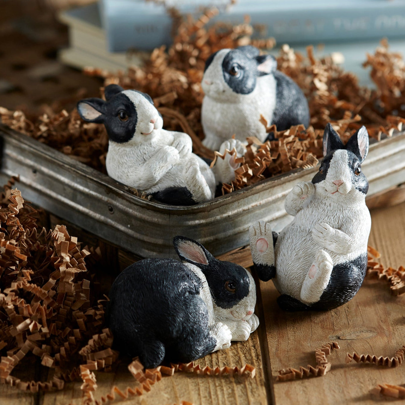 Black Rabbit Functional Set Black and White Playful Rabbit Figurine Set of 16