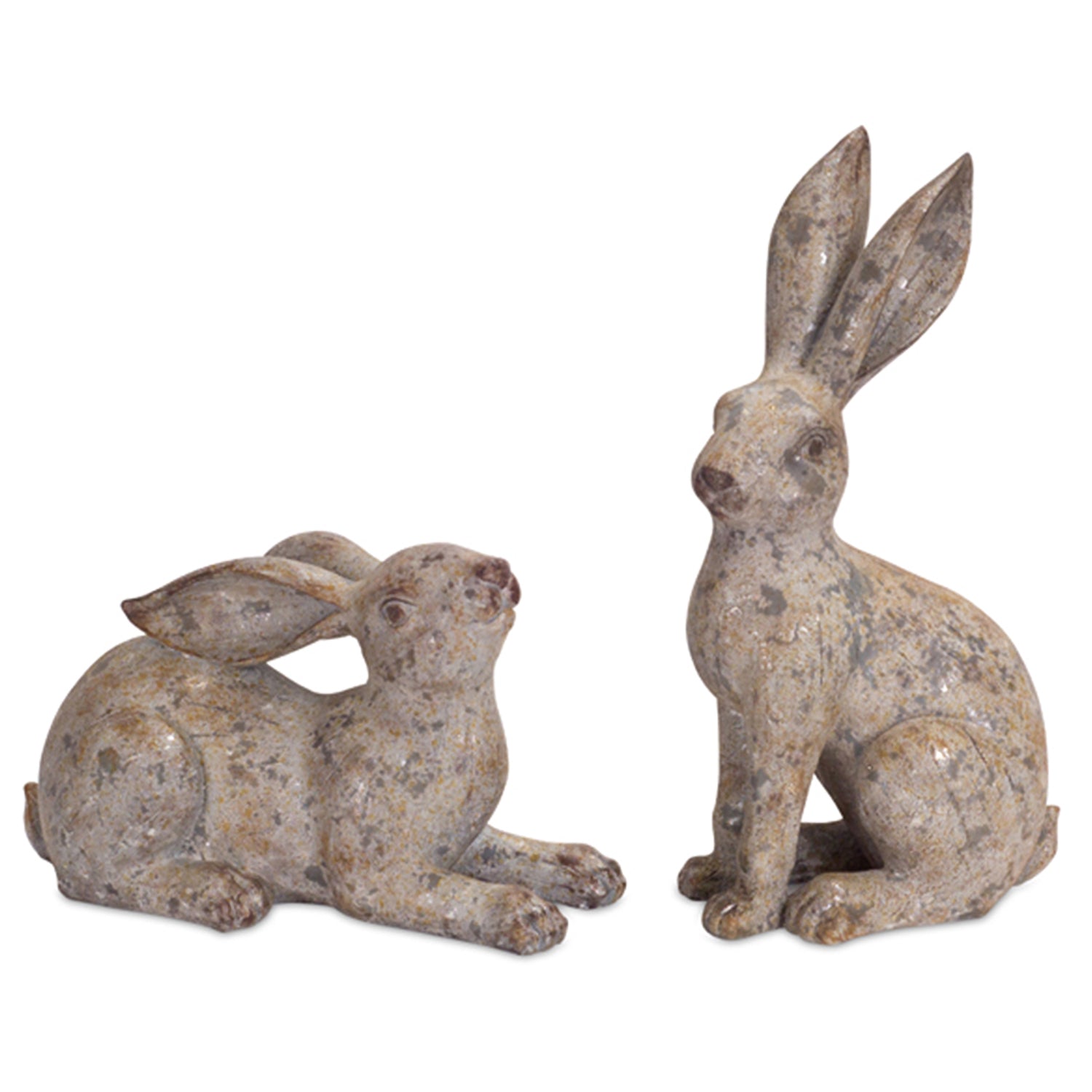 Weathered Stone Garden Rabbit Figurine Set of 2