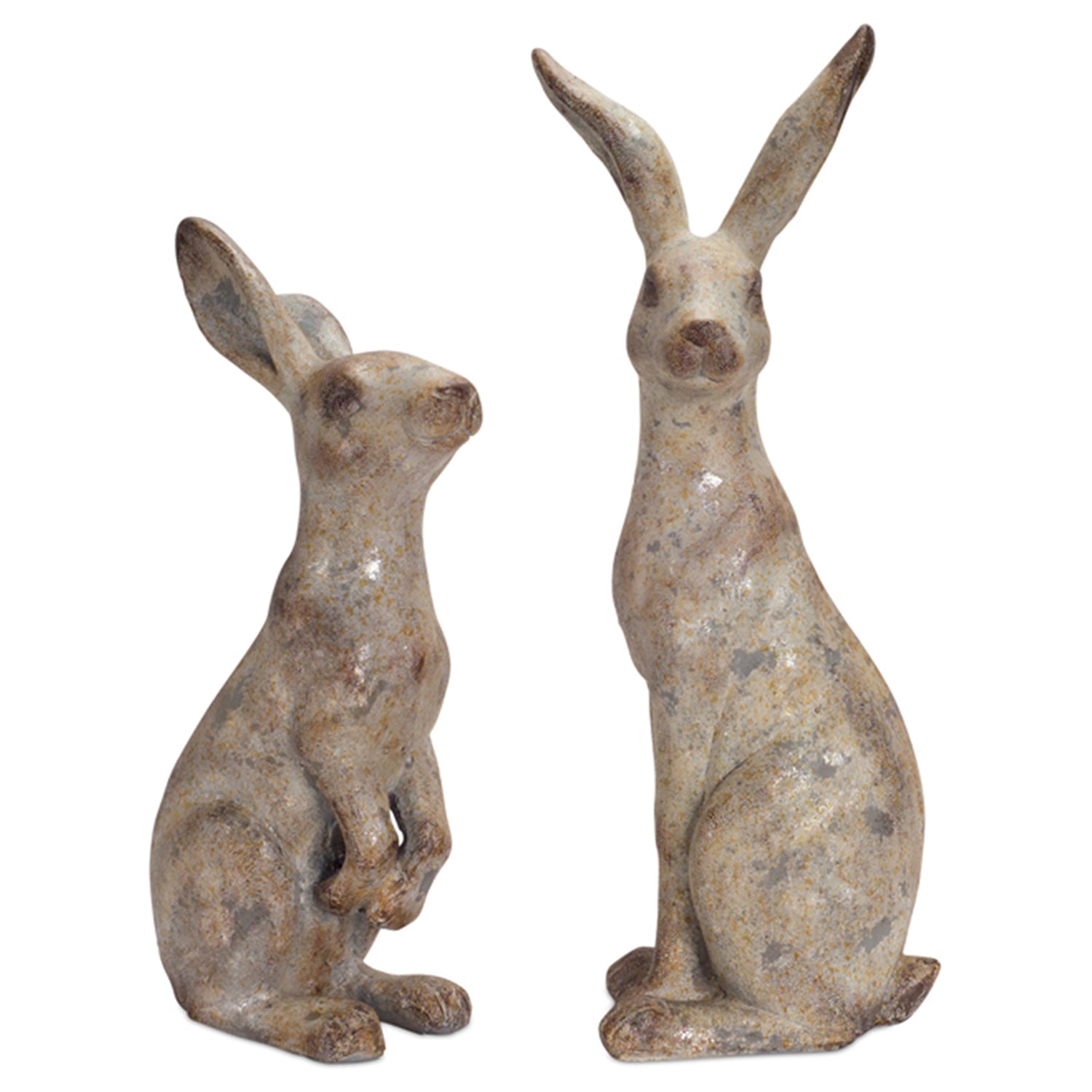 Weathered Stone Standing Garden Rabbit Figurine Set of 2