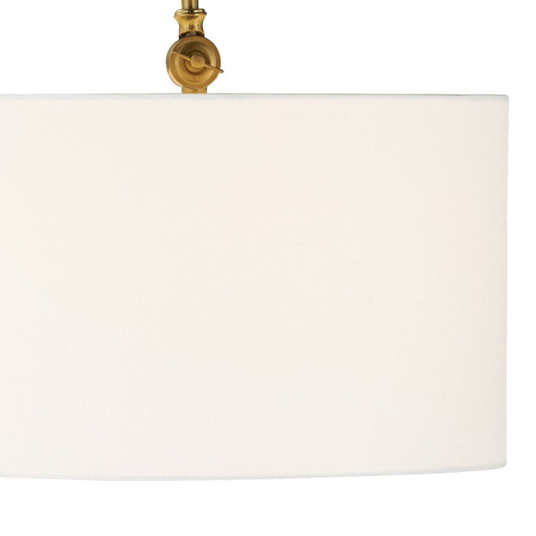 Close-up of the metal and white linen finish on the Forty West Hope Floor Lamp