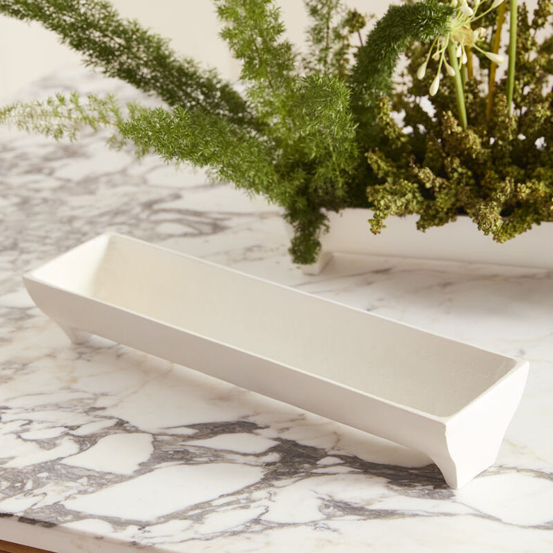 White Edison Tray shown as a styled home décor accent