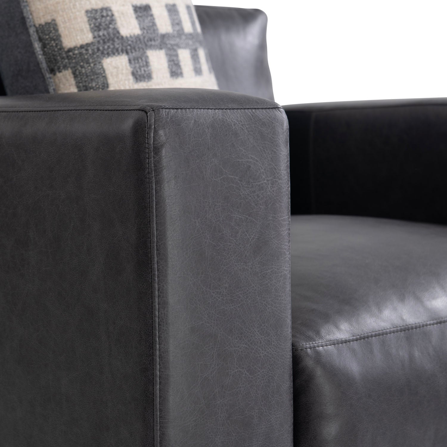 Noel Leather Chair in Grey, angled corner view