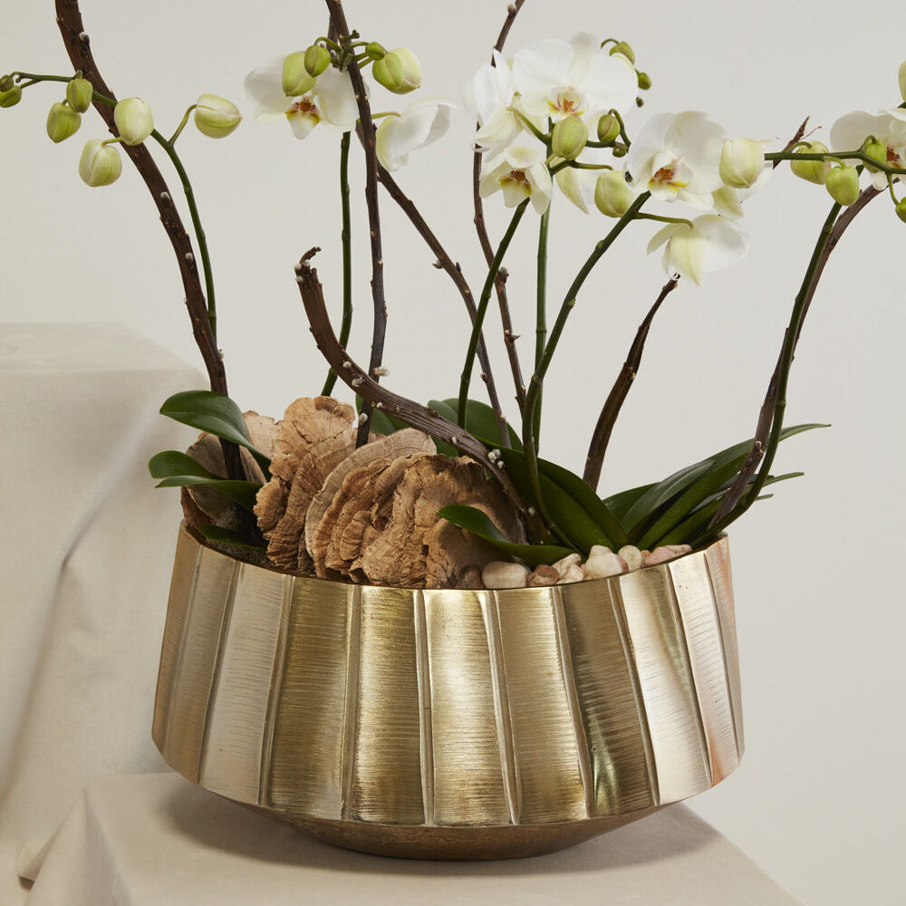 Helena Boat another view, gold metal centerpiece bowl