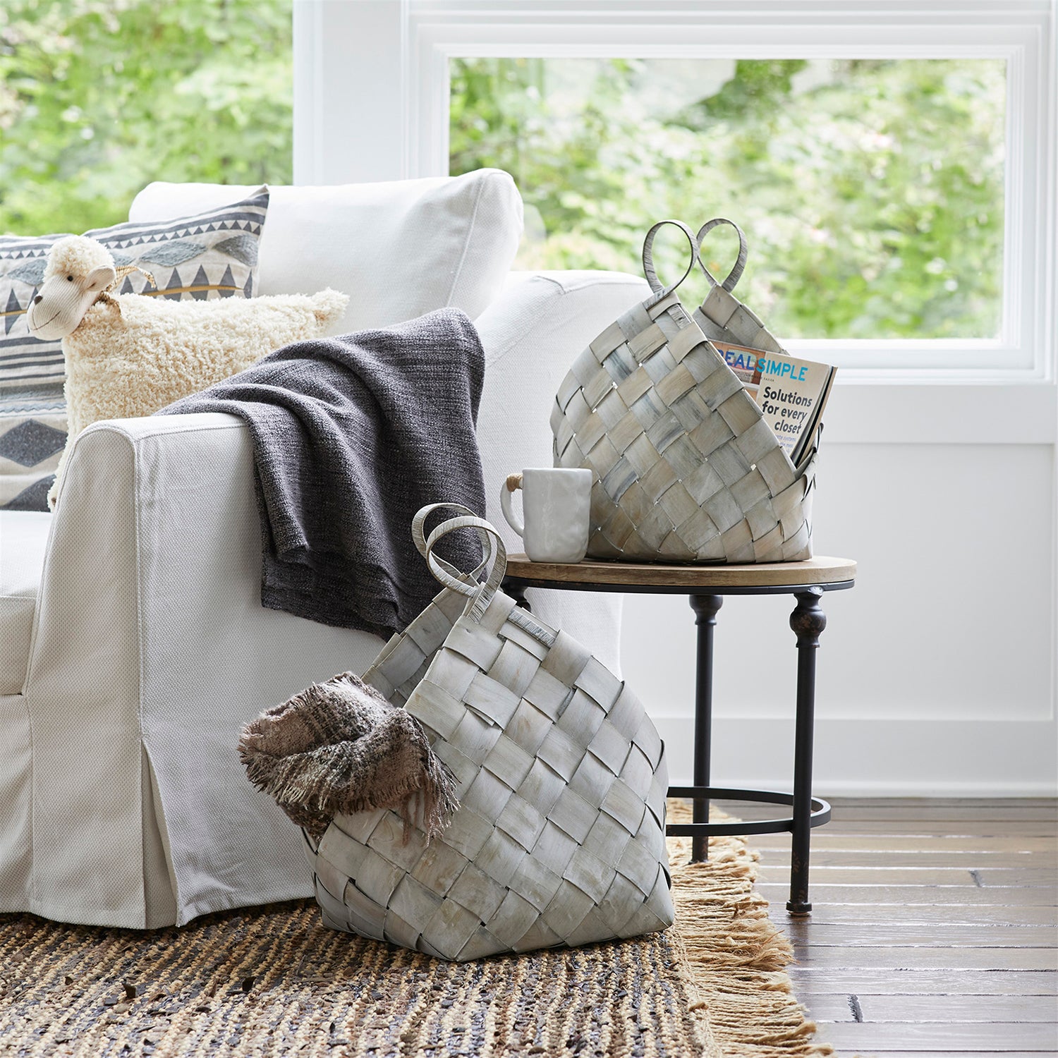 Woven Metasequoia Wood Basket with Handles Set of 4