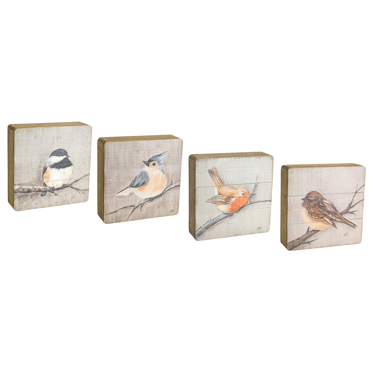 Rustic Wood Bird Plaque Set of 4