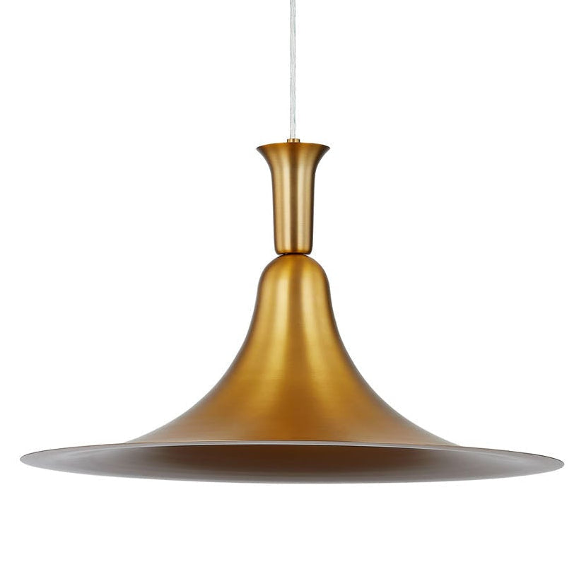 Forty West Olive gold metal pendant with trumpet shape, front view