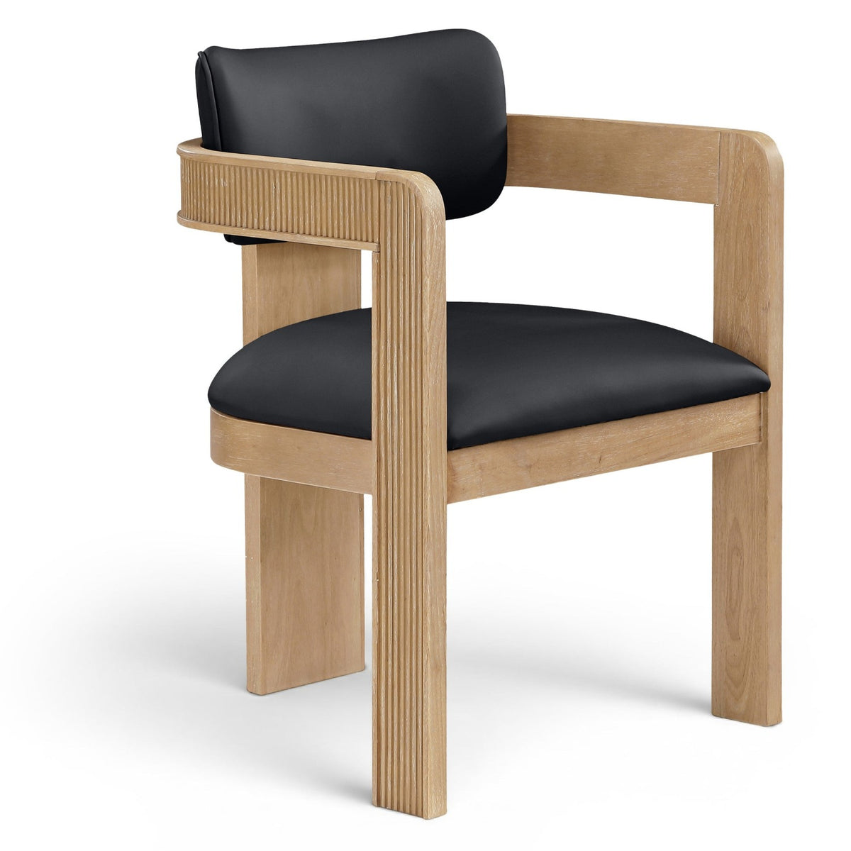 Sacha Black Vegan Leather Upholstered Dining Chair, Set of 2 in black vegan leather, natural wood, primary product view