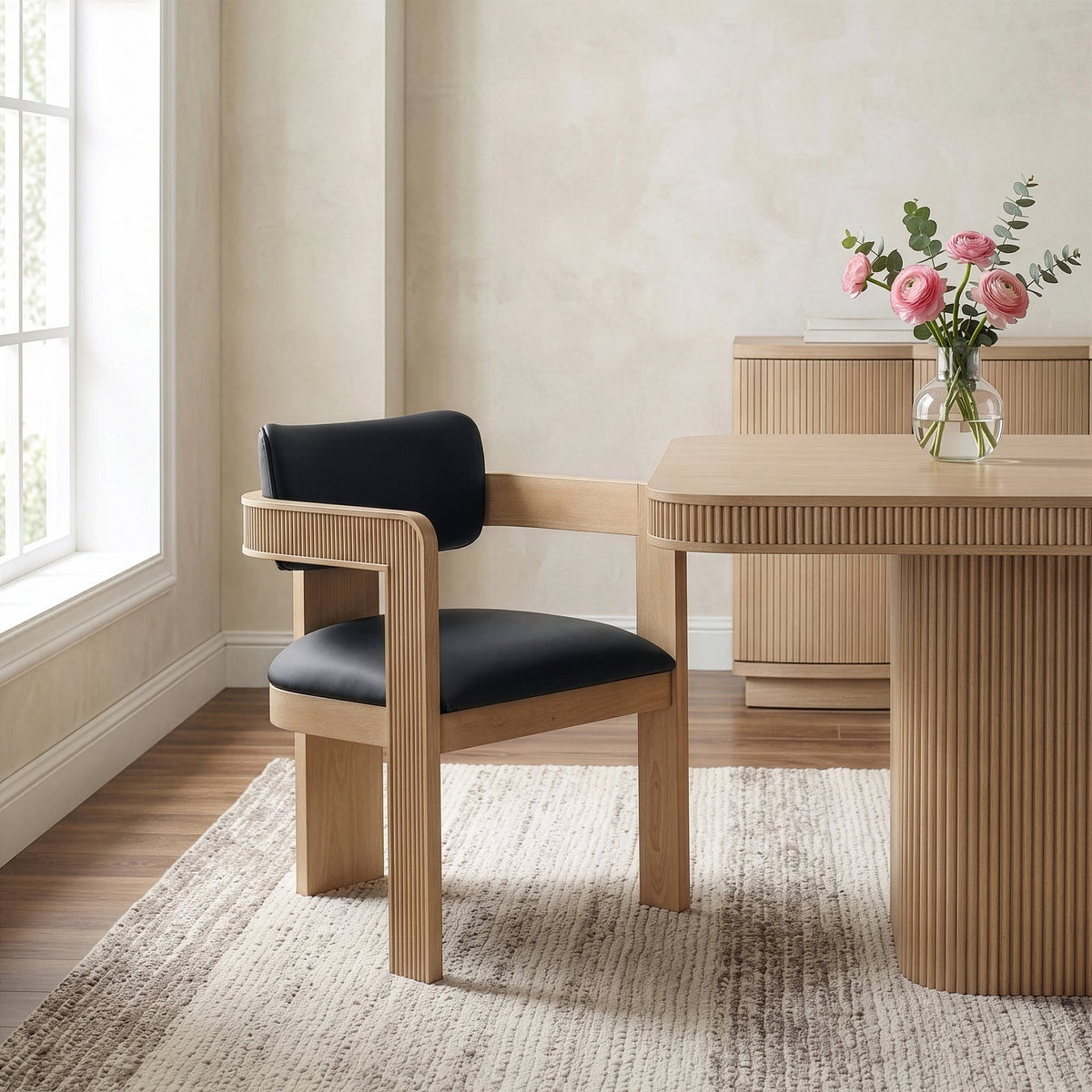 Sacha Black Vegan Leather Upholstered Dining Chair Set of 2