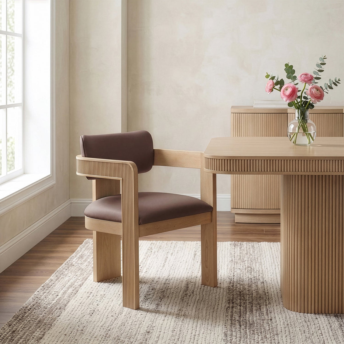 Sacha Brown Vegan Leather Upholstered Dining Chair Set of 2