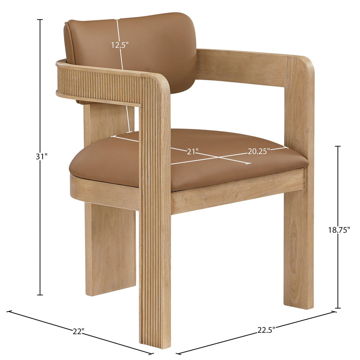 Sacha Cognac Vegan Leather Upholstered Dining Chair Set of 2