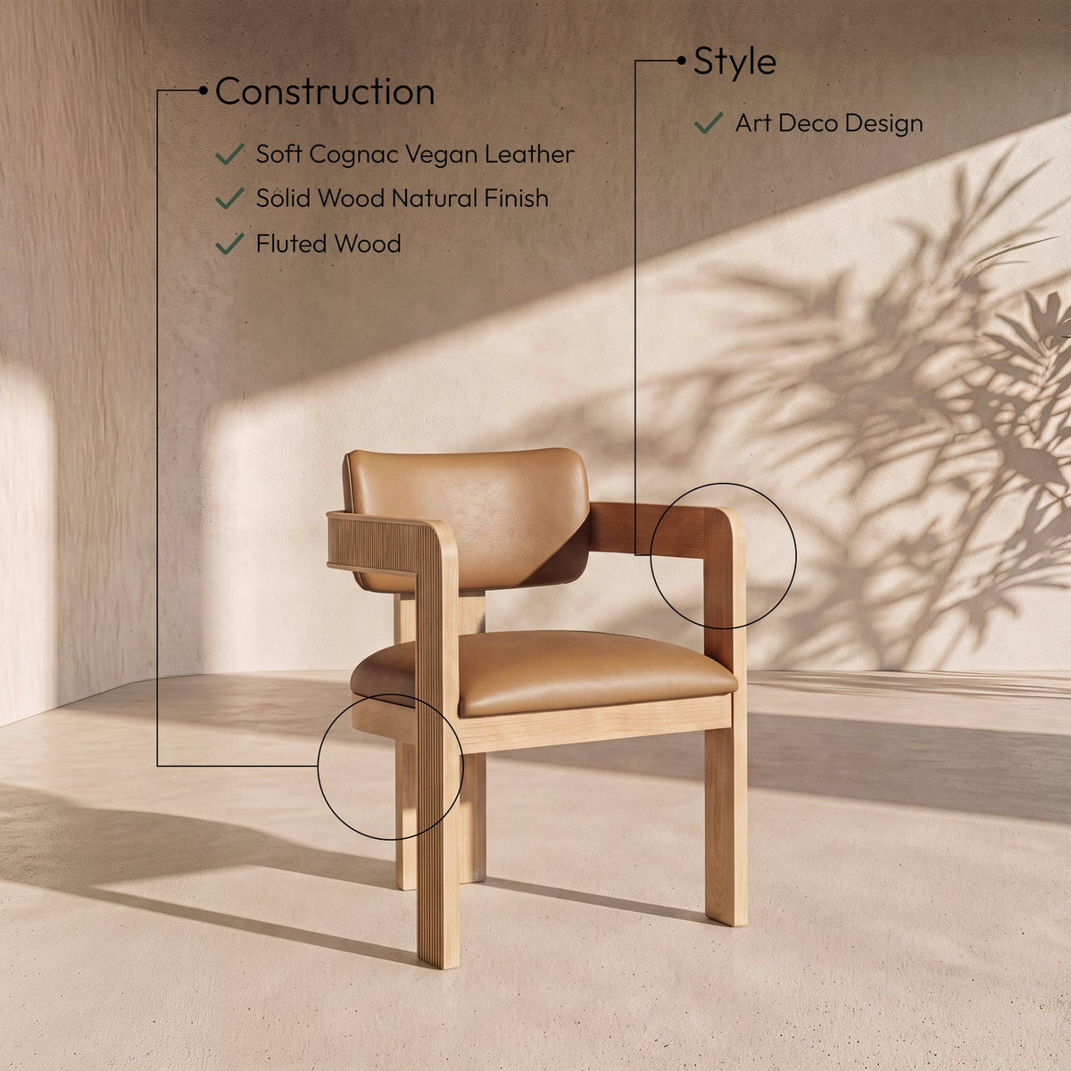 Sacha Cognac Vegan Leather Upholstered Dining Chair Set of 2