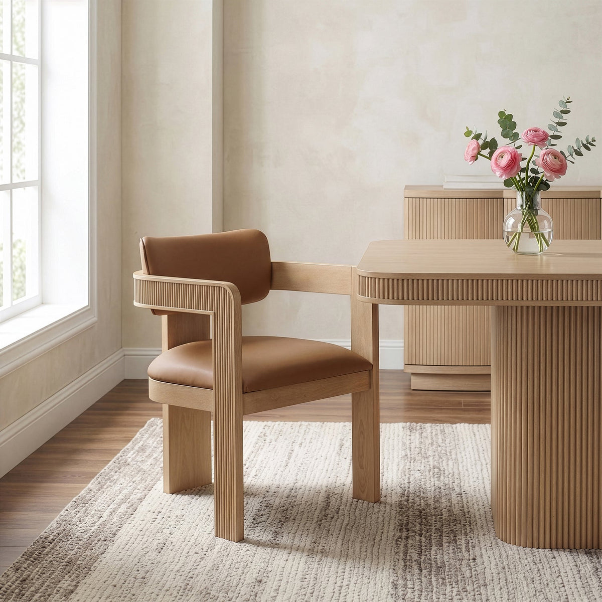 Sacha Cognac Vegan Leather Upholstered Dining Chair Set of 2