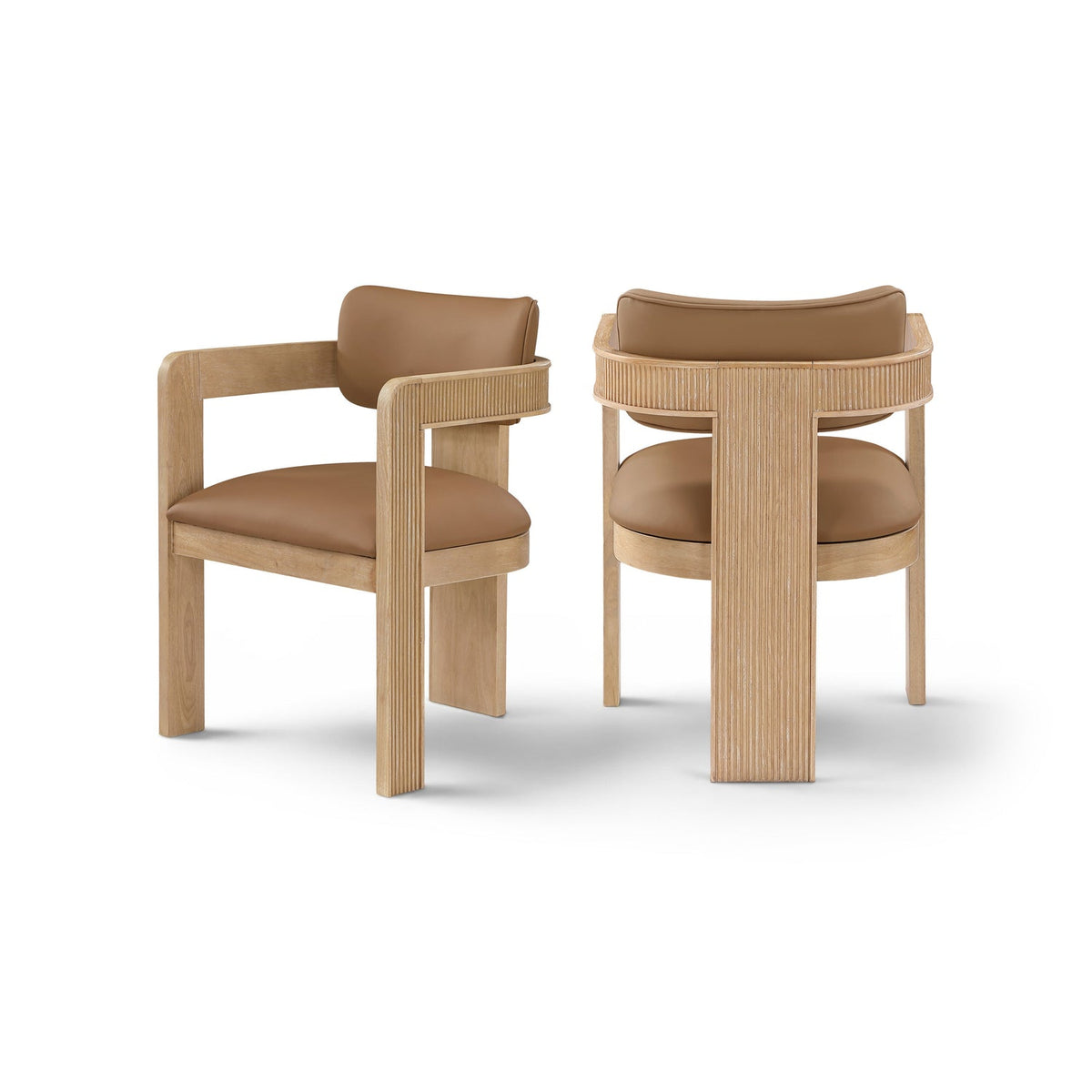 Sacha Cognac Vegan Leather Upholstered Dining Chair Set of 2
