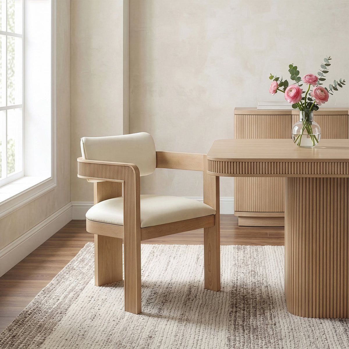 Sacha Cream Vegan Leather Upholstered Dining Chair Set of 2