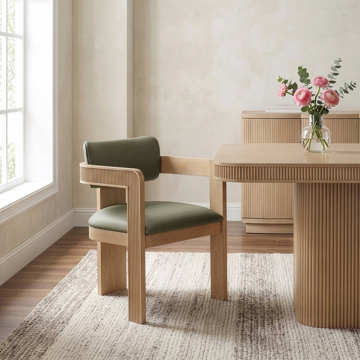 Sacha Olive Vegan Leather Upholstered Dining Chair Set of 2