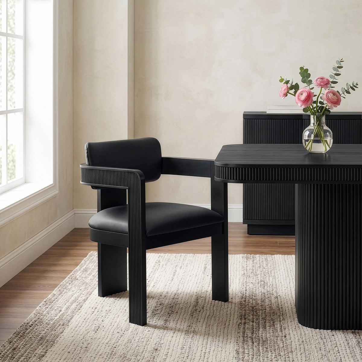 Sacha Black Vegan Leather Upholstered Dining Chair Set of 2