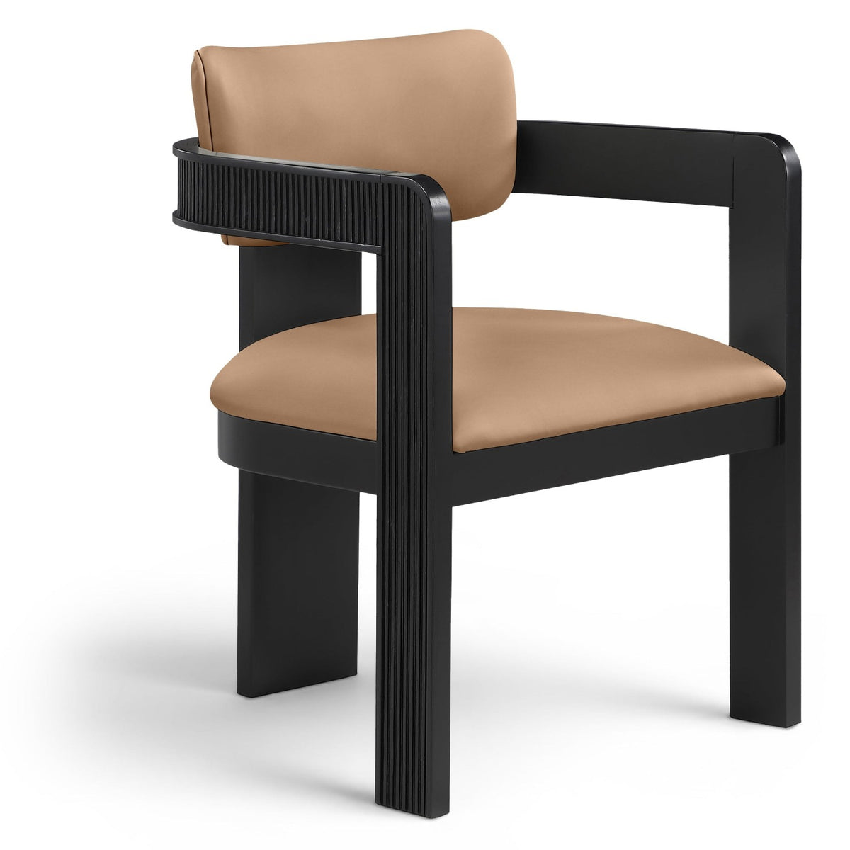 Sacha Tan Vegan Leather Upholstered Dining Chair, Set of 2 in tan vegan leather and black wood, primary product view