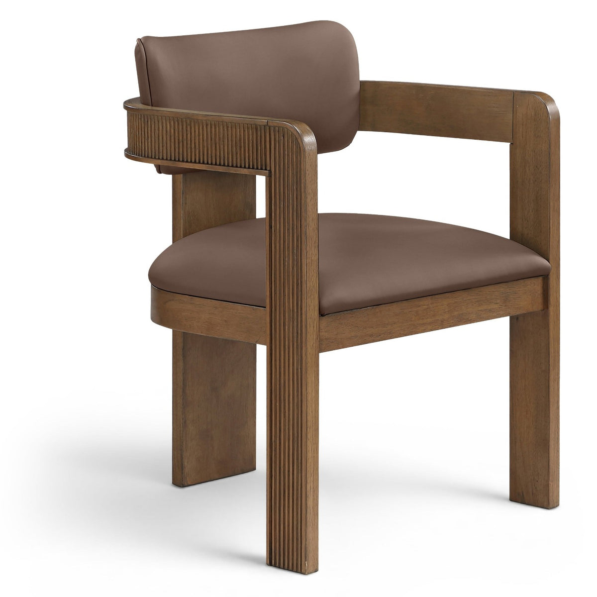 Sacha Brown Vegan Leather Upholstered Dining Chair, Set of 2 in brown, fluted brown walnut wood, primary product view