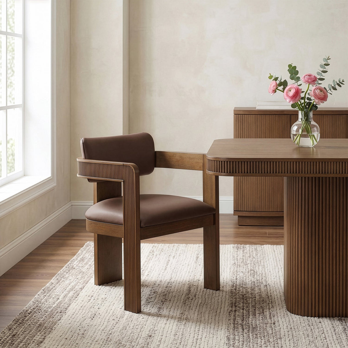 Sacha Brown Vegan Leather Upholstered Dining Chair Set of 2