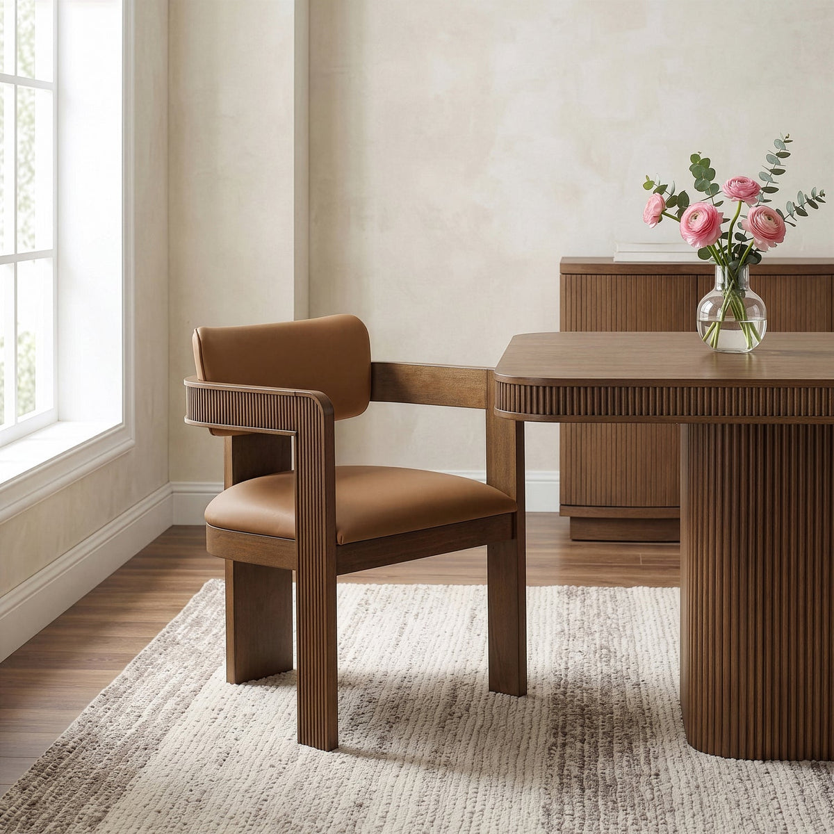 Sacha Cognac Vegan Leather Upholstered Dining Chair Set of 2