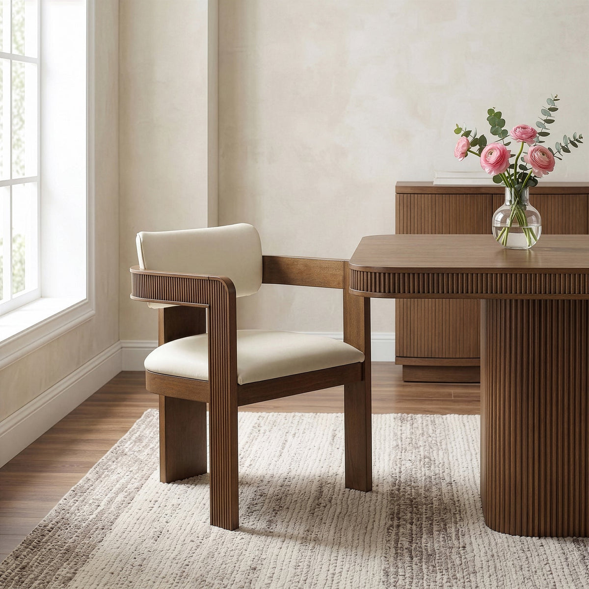 Sacha Cream Vegan Leather Upholstered Dining Chair Set of 2