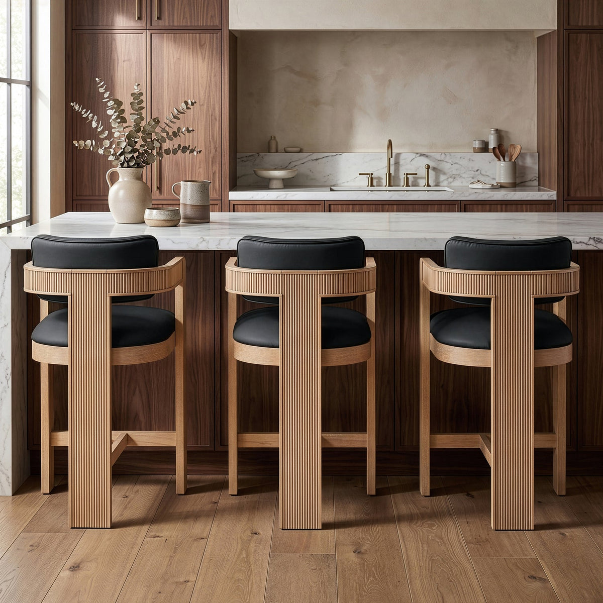 Sacha Black Vegan Leather Upholstered Counter Stool Set of 2