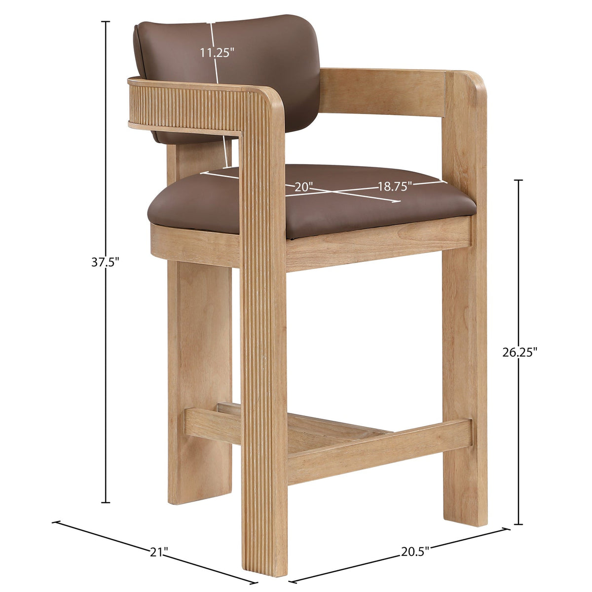 Sacha Brown Vegan Leather Upholstered Counter Stool Set of 2