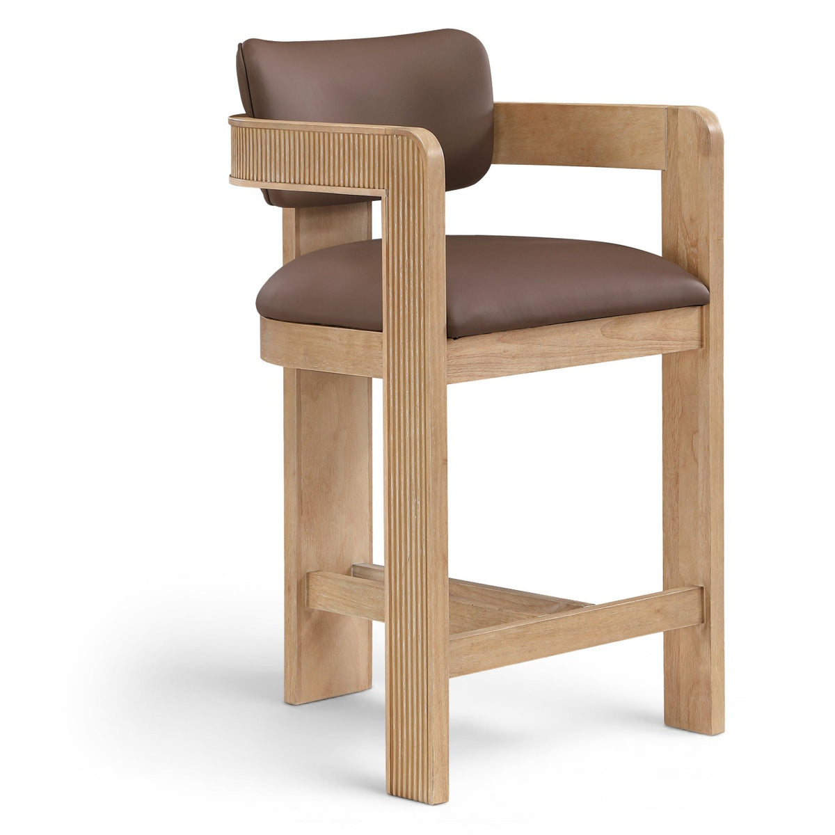 Sacha Brown Vegan Leather Upholstered Counter Stool in brown vegan leather, natural wood, primary product view