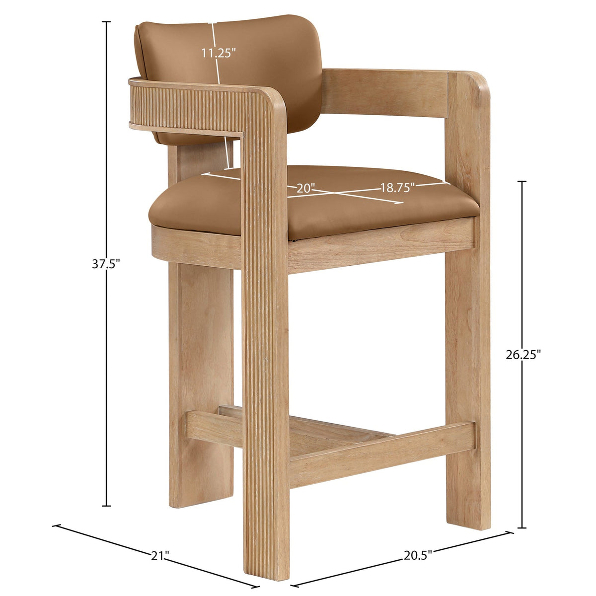 Sacha Cognac Vegan Leather Upholstered Counter Stool Set of 2