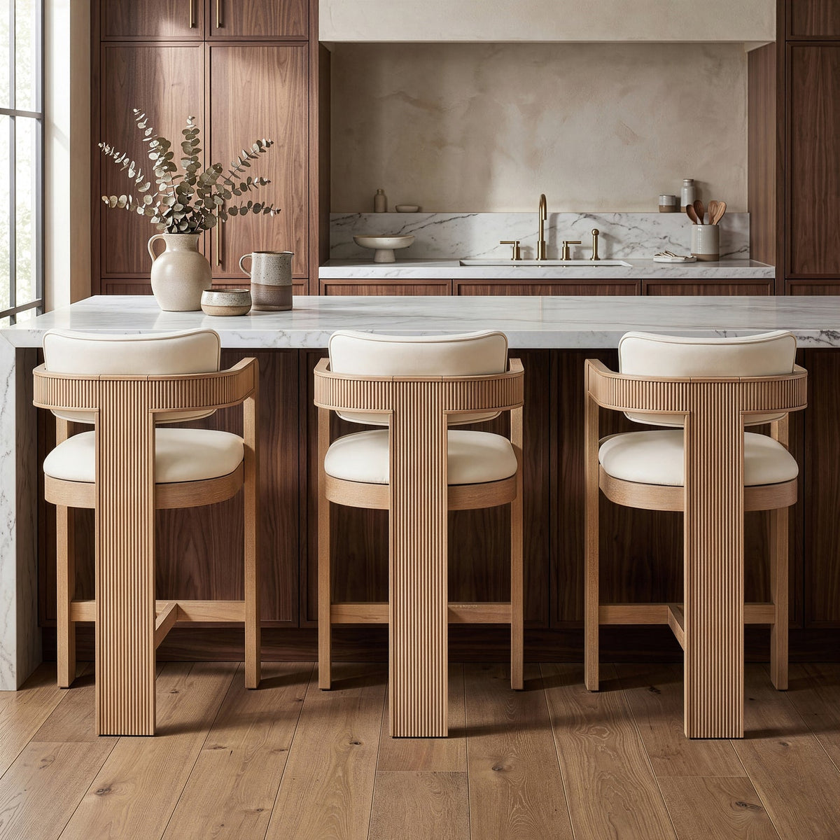 Sacha Cream Vegan Leather Upholstered Counter Stool Set of 2