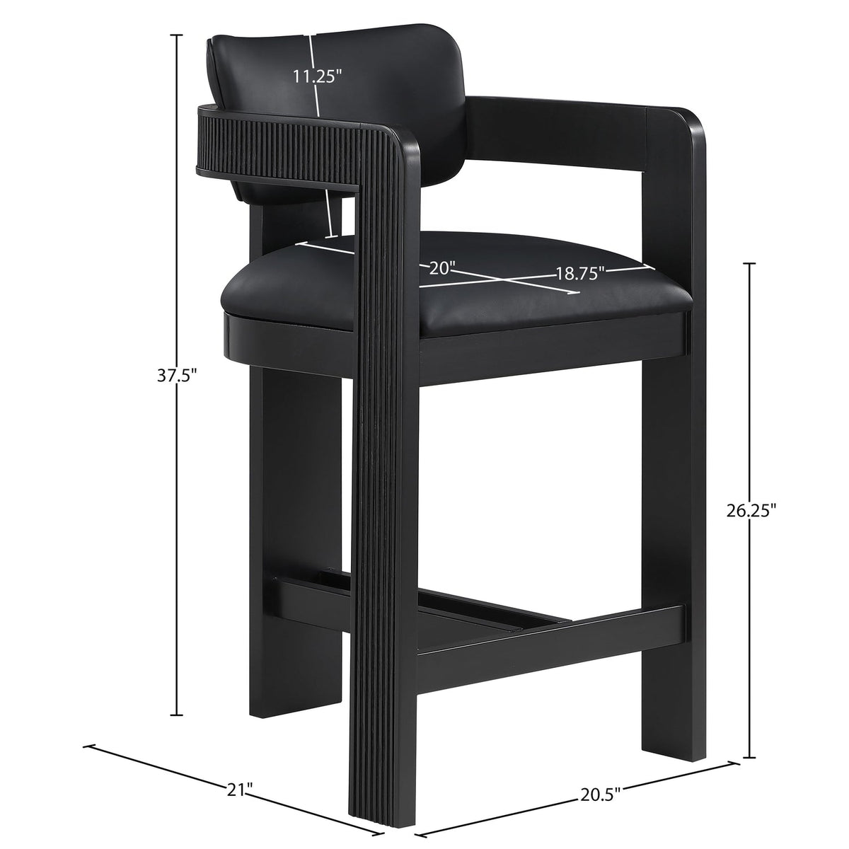 Sacha Black Vegan Leather Upholstered Counter Stool Set of 2