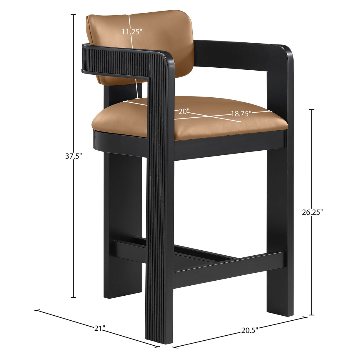 Sacha Cognac Vegan Leather Upholstered Counter Stool Set of 2