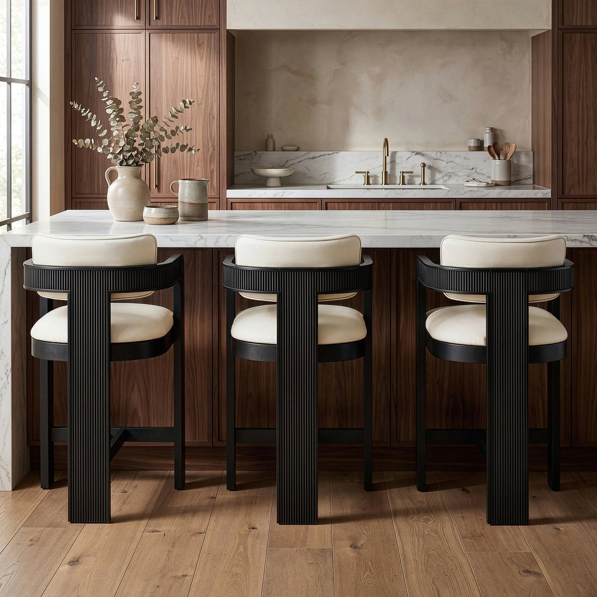 Sacha Cream Vegan Leather Upholstered Counter Stool Set of 2