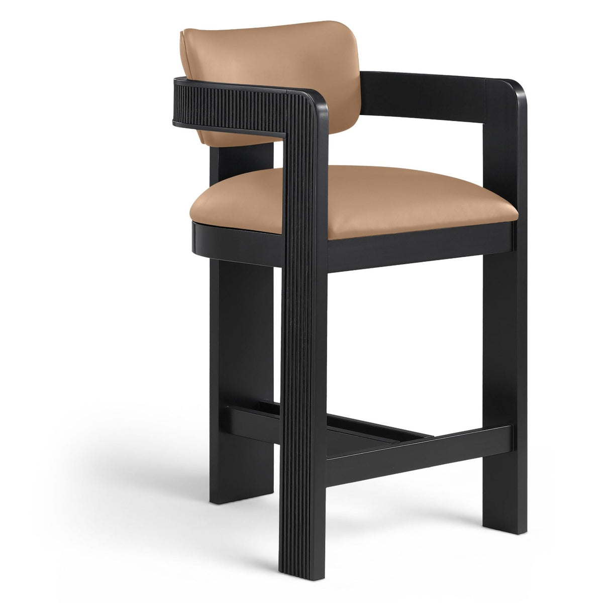 Sacha Tan Vegan Leather Upholstered Counter Stool in tan vegan leather and black wood, primary product view