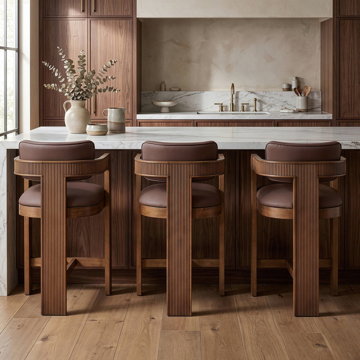 Sacha Brown Vegan Leather Upholstered Counter Stool Set of 2