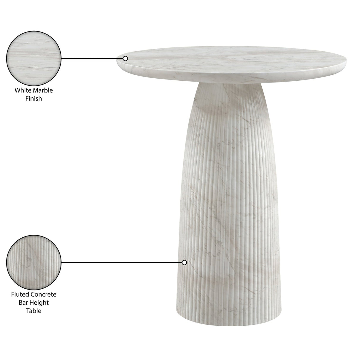 Venosa 42in White Concrete Indoor/Outdoor Bar Table