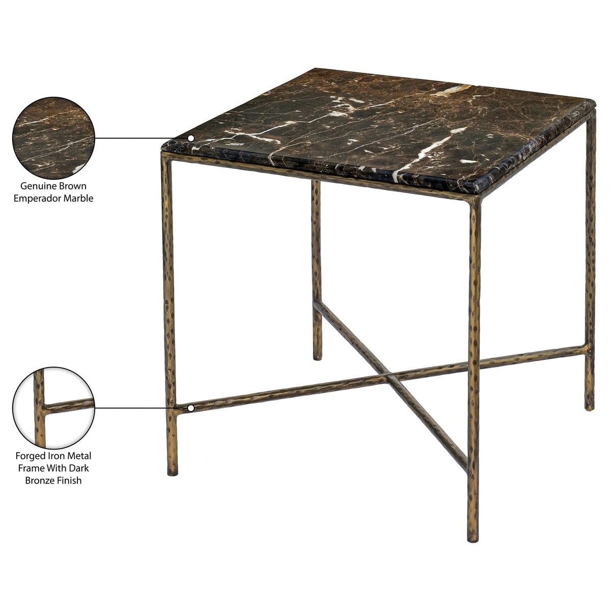Valen Brown Genuine Marble And Iron End Table Set of 2