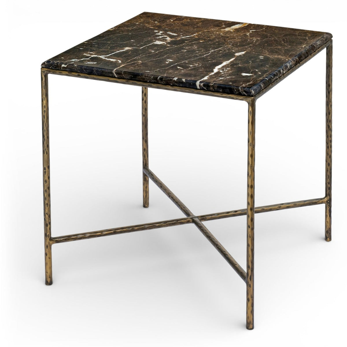 Valen Brown Genuine Marble And Iron End Table in brown emperador marble and dark bronze iron, primary product view